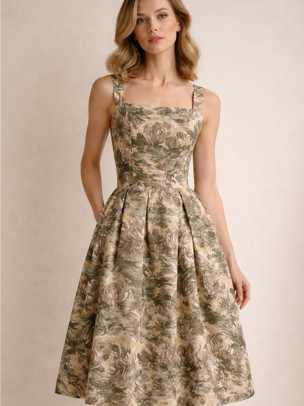 Vintage Elegant 1950's Silk Watercolor Print Cocktail Dress 4th of July Party